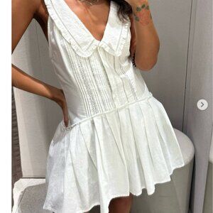 Zara Peter Pan Collar Linen Blend Short Dress NWT White Size Small